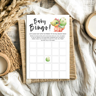 Cute Watercolor Dinosaur Baby Shower Bingo Game