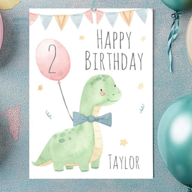 Cute Watercolor Dinosaur Birthday Boy Personalised Card (Creator Uploaded)