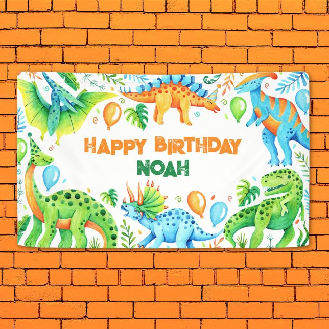 Cute Watercolor Dinosaur Birthday Party Banner (Cute Watercolor Dinosaur Birthday Party Banner)