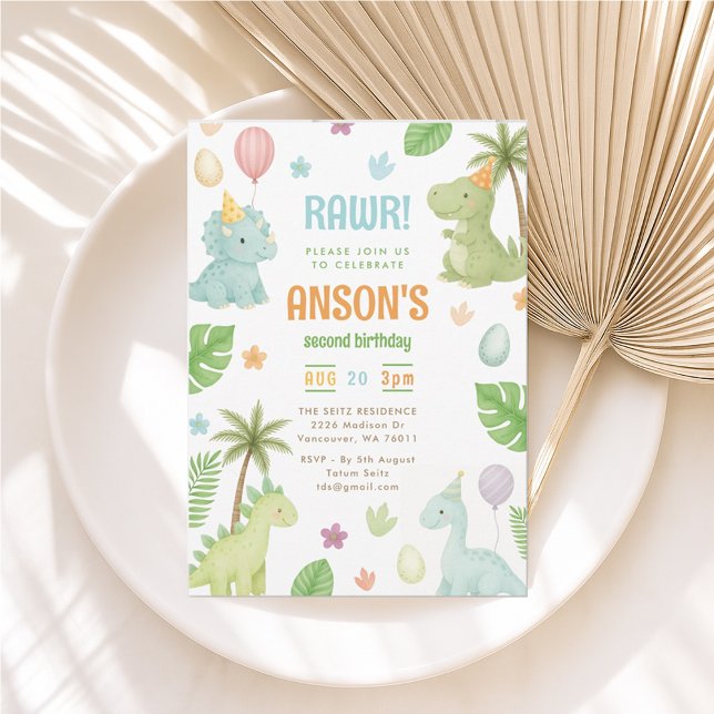Cute Watercolor Dinosaur Birthday Party Invitation (Creator Uploaded)