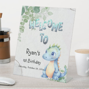 Cute Watercolor Dinosaur Birthday Welcome Sign
