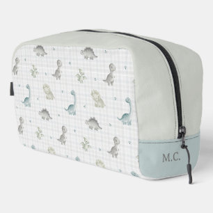 Cute Watercolor Dinosaur Gingham Pattern Dopp Kit