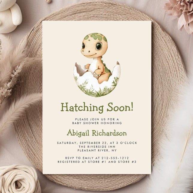 Cute Watercolor Dinosaur Hatching Soon Baby Shower Invitation (Creator Uploaded)