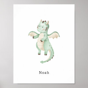 Cute Watercolor Dinosaur Name Poster