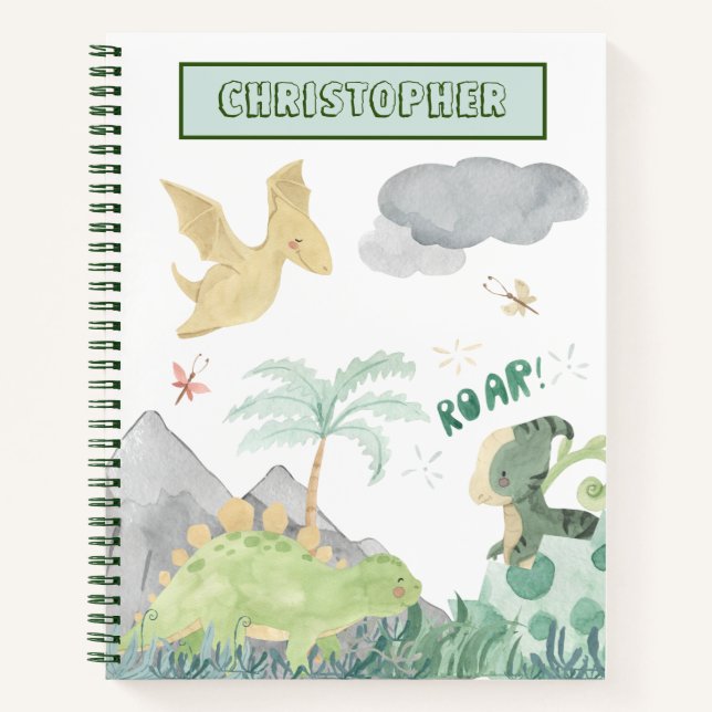 Cute Watercolor Dinosaur Notebook (Front)