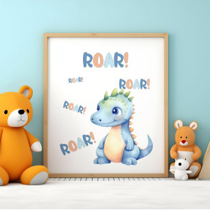 Cute Watercolor Dinosaur Nursery  Poster