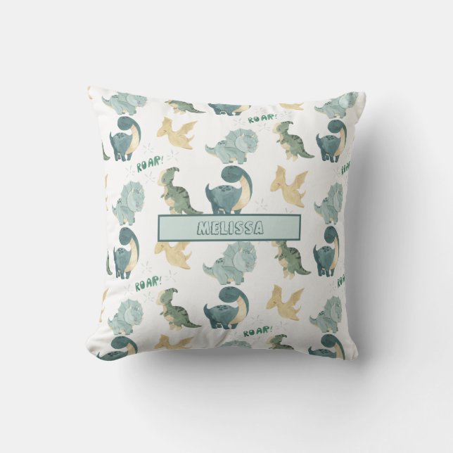 Cute Watercolor Dinosaur Pattern Cushion (Front)