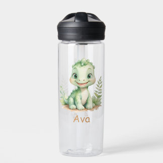 Cute Watercolor Dinosaur Personalized Kids Water Bottle