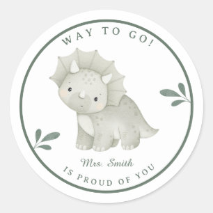 Cute Watercolor Dinosaur Teacher Reward Classic Round Sticker