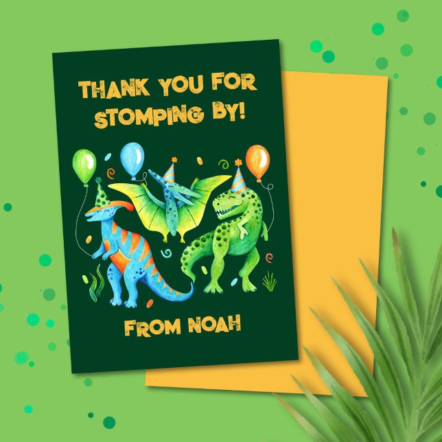 Cute Watercolor Dinosaurs T rex Thank You Card (Watercolor Cute Dinosaur Thank You Card)