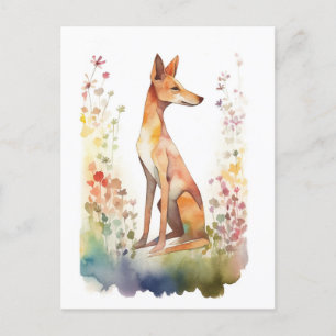 Cute Watercolor Dog and Wildflowers  Postcard