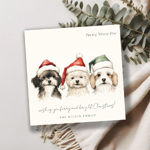 Cute Watercolor Dog Furry and Bright Christmas Holiday Card