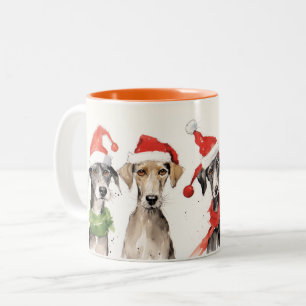 Cute Watercolor Dog Furry and Bright Christmas Two-Tone Coffee Mug
