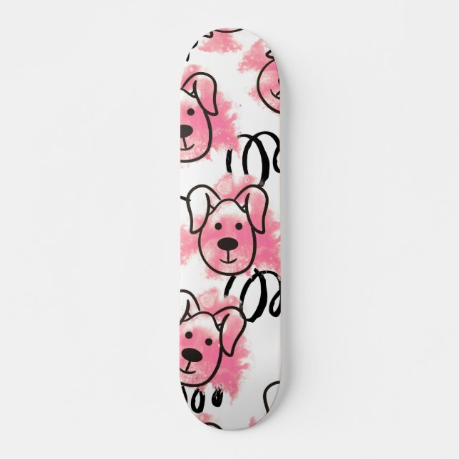 Cute Watercolor Dog Pattern Skateboard (Front)
