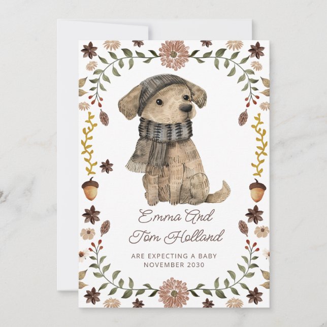 Cute Watercolor Dog Pregnancy Announcement (Front)