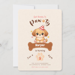 Cute Watercolor Dog Puppy Pet Pawty Birthday Party Invitation
