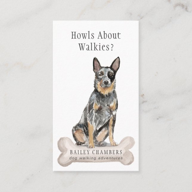 Cute Watercolor Dog Walker  Business Card (Front)