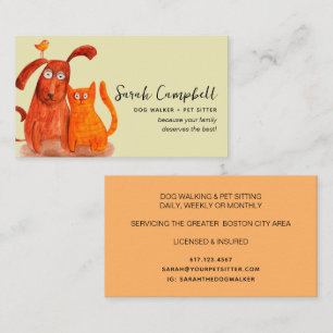 Cute Watercolor Dog Walking Pet Sitting Business Card