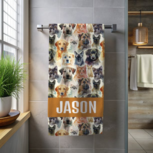 Cute Watercolor Dogs and Cats Beach Towel