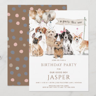 Cute Watercolor Dog's Birthday Party Invitation