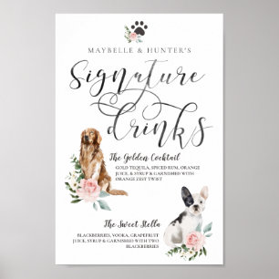 Cute Watercolor Dogs Couple's Signature Drinks Poster
