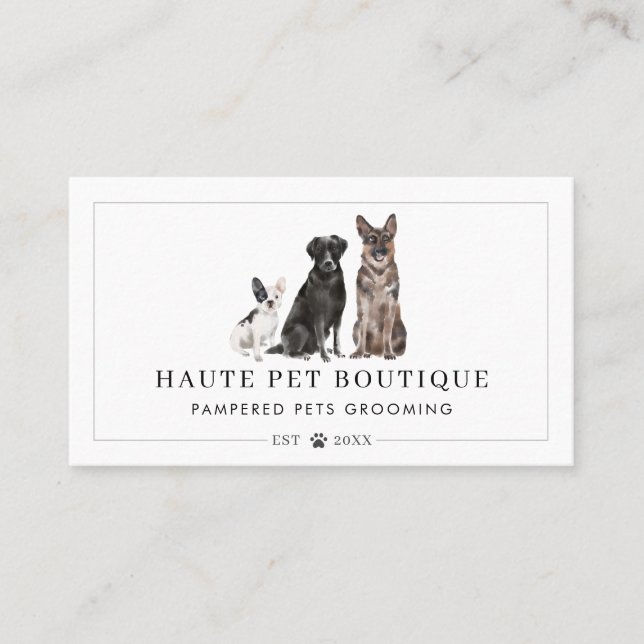 Cute Watercolor Dogs Pet Care Grooming & Salon Business Card (Front)