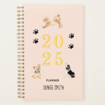 Cute watercolor dogs Pink 2025 Planner<br><div class="desc">This cute Dog lovers 2025 spiral (undated) planner featuring a King Charles, a Poodle and Yorkie in playful poses. it will melt any dog lovers heart. Personalise it with your name. Customise with your name by clicking on the "Edit this design template" boxes on the right hand side of the...</div>