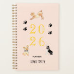 Cute watercolor dogs Pink 2026 Planner<br><div class="desc">This cute Dog lovers 2026 spiral (undated) planner featuring a King Charles,  a Poodle and Yorkie in playful poses. it will melt any dog lovers heart. Personalise it with your name.</div>