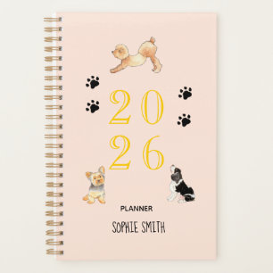 Cute watercolor dogs Pink 2026 Planner