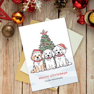 Cute Watercolor Dogs with Santa Hats Christmas Holiday Card