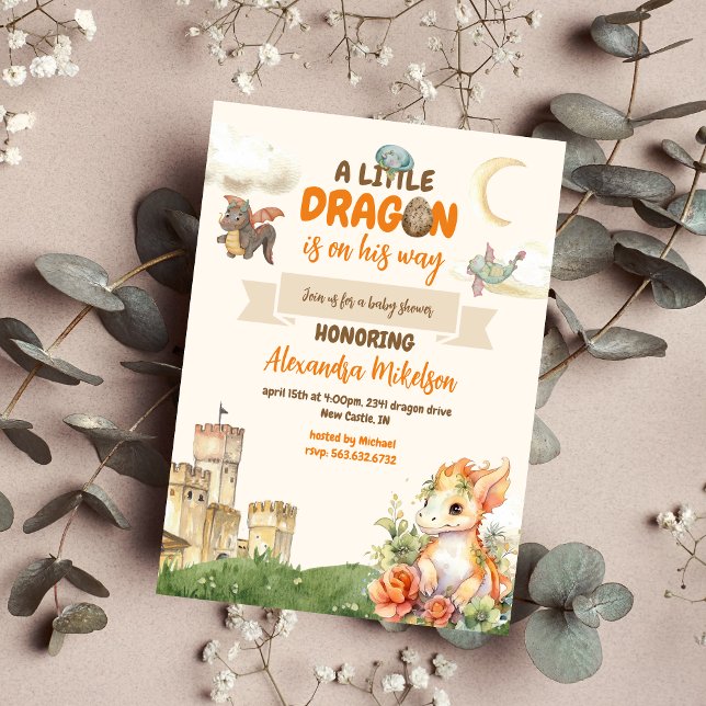 Cute Watercolor Dragon Baby Shower Invitation (Creator Uploaded)