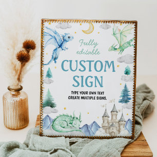 Cute Watercolor Dragon Birthday Party Table Sign