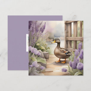 Cute Watercolor Duck N Lavender Blank Card