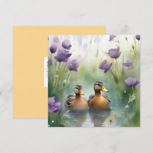 Cute Watercolor Duck N Wildflowers Blank Card
