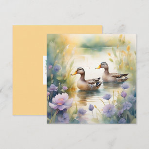 Cute Watercolor Duck N Wildflowers Blank Holiday Card