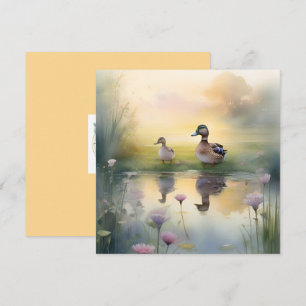 Cute Watercolor Duck Reflection Blank  Holiday Card