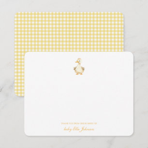 Cute watercolor Duck Yellow Gingham Baby thank you Card