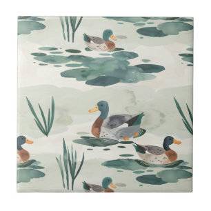Cute watercolor ducks pattern ceramic tile