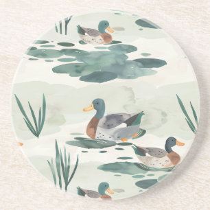 Cute watercolor ducks pattern coaster