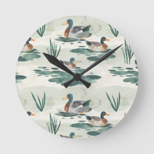 Cute watercolor ducks pattern round clock