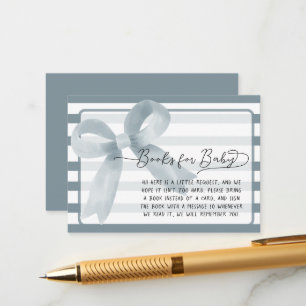 Cute Watercolor Dusty Blue Bow Baby Shower Enclosure Card