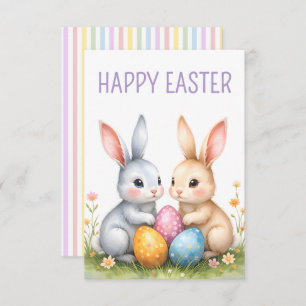 Cute Watercolor Easter Bunnies Happy Easter Card