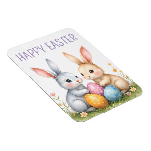 Cute Watercolor Easter Bunnies Happy Easter Magnet