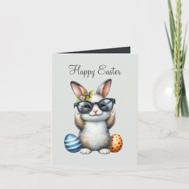 Cute watercolor Easter bunny add message Holiday  Card (Front)