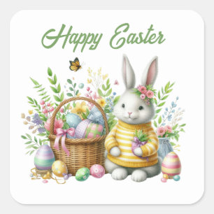 Cute watercolor Easter bunny add text  Square Sticker