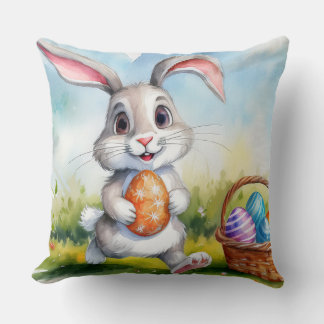 Cute Watercolor Easter Bunny Cushion