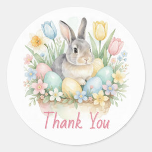 Cute Watercolor Easter Bunny in Basket Pastel Eggs Classic Round Sticker