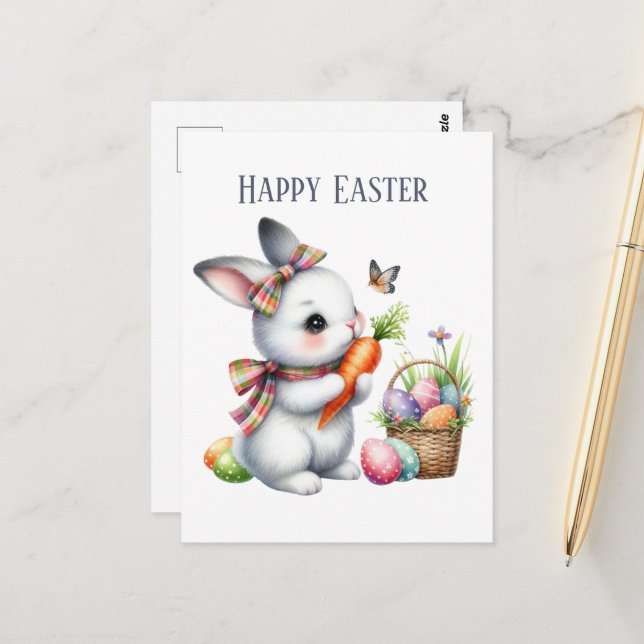 Cute watercolor Easter bunny message  Postcard (Front/Back In Situ)