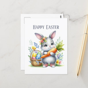 Cute watercolor Easter bunny message  Postcard