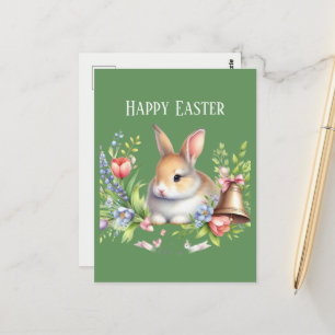 Cute watercolor Easter bunny message Postcard